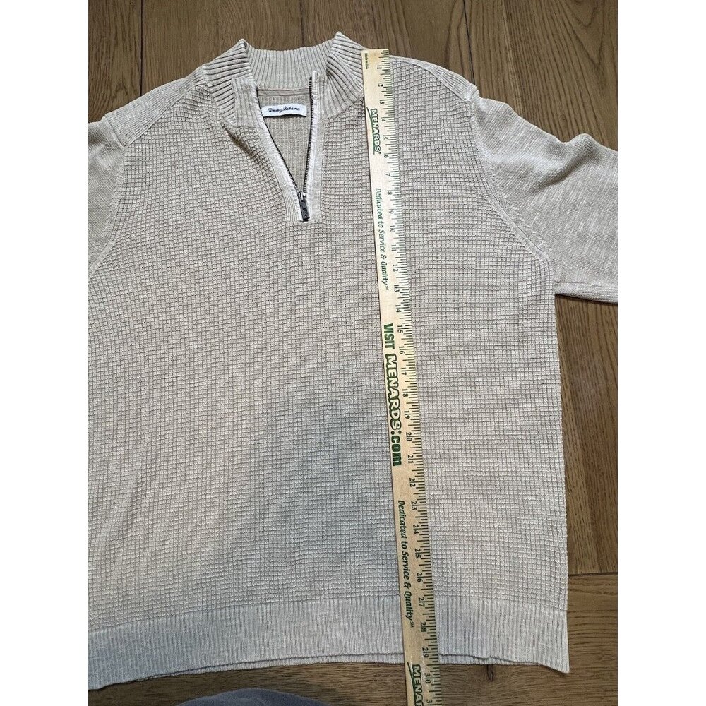Tommy Bahama Sweater Mens Size  Measured Beige Cotton Ribbed Knit 1/4 Zip Preppy